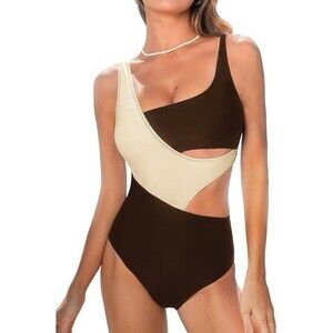 Cupshe One Piece NWT Swimsuit Brown Beige Cutout Colorblock Medium